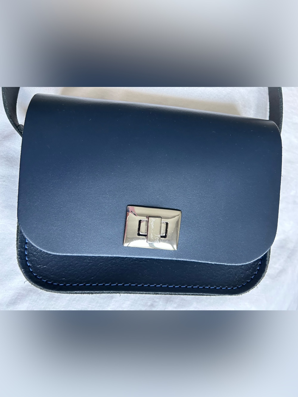 British Made Classic Navy Leather Crossbody Bag with Silver Turn-Lock
